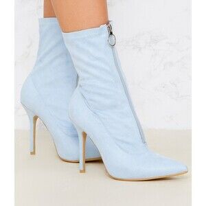 Koi Footwear Pale Blue Size 7 Zip Front Faux Suede Heeled Ankle Sock Bootie boot
